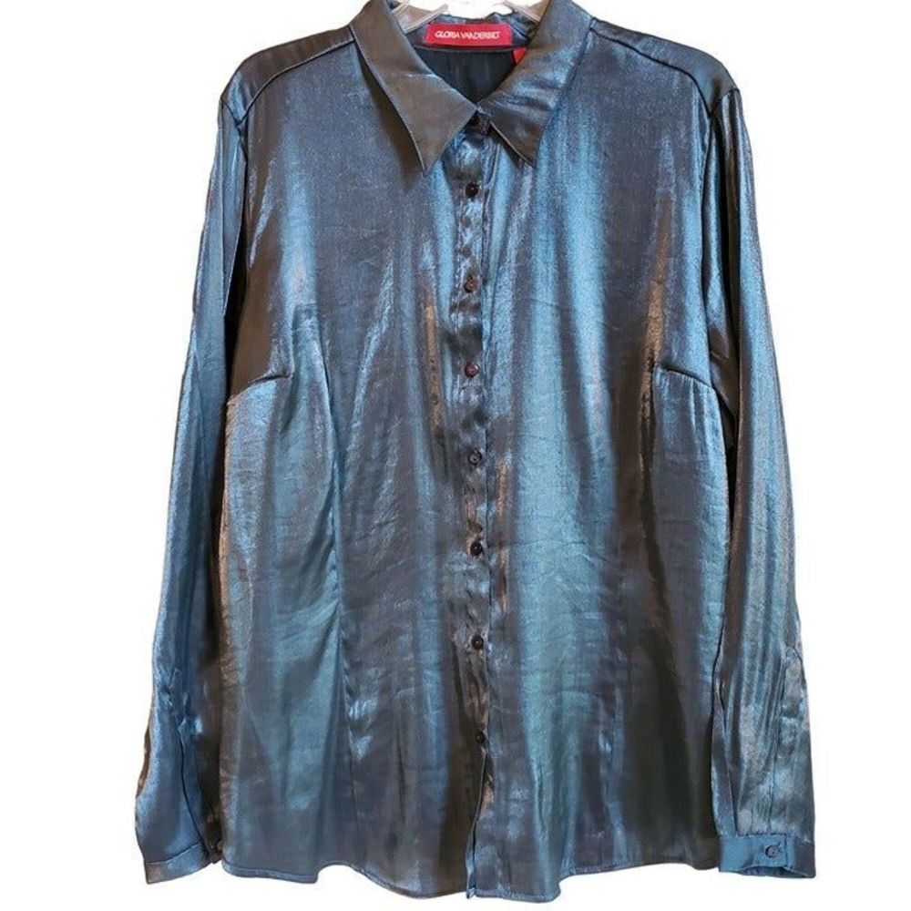 Gloria Vanderbilt Teal Button Down Blouse Women's Size 1X